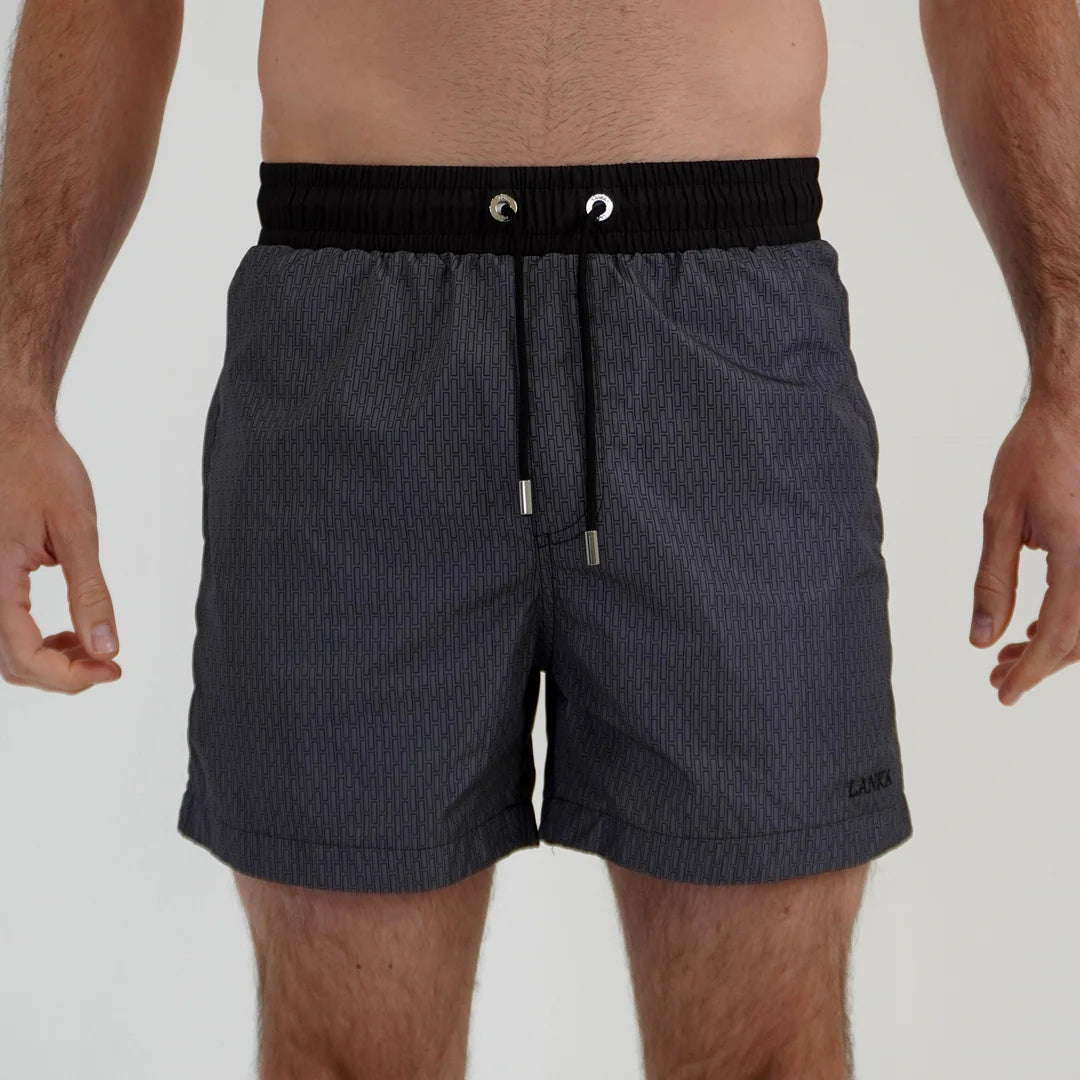 Lanka Black Pattern Swim Shorts - Dark Grey